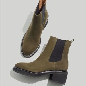 Madewell Olive Green Suede Chelsea Ankle Boots